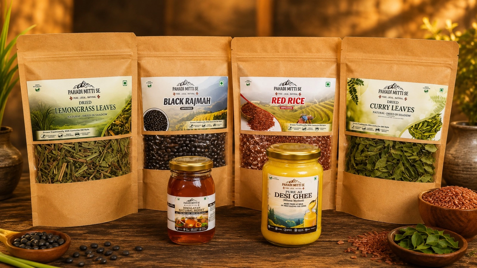 Combo2 : Red Rice, Black Rajma, Pure A2 Desi Ghee, Natural Honey, Dried Lemongrass Leaves, Dried Curry Leaves
